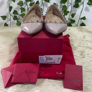Valentino Rockstud Pointed Toe Ballerina Flat